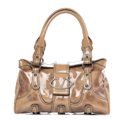 Valentino Garavani Patent Crystal Catch Satchel Beige 1 of 11