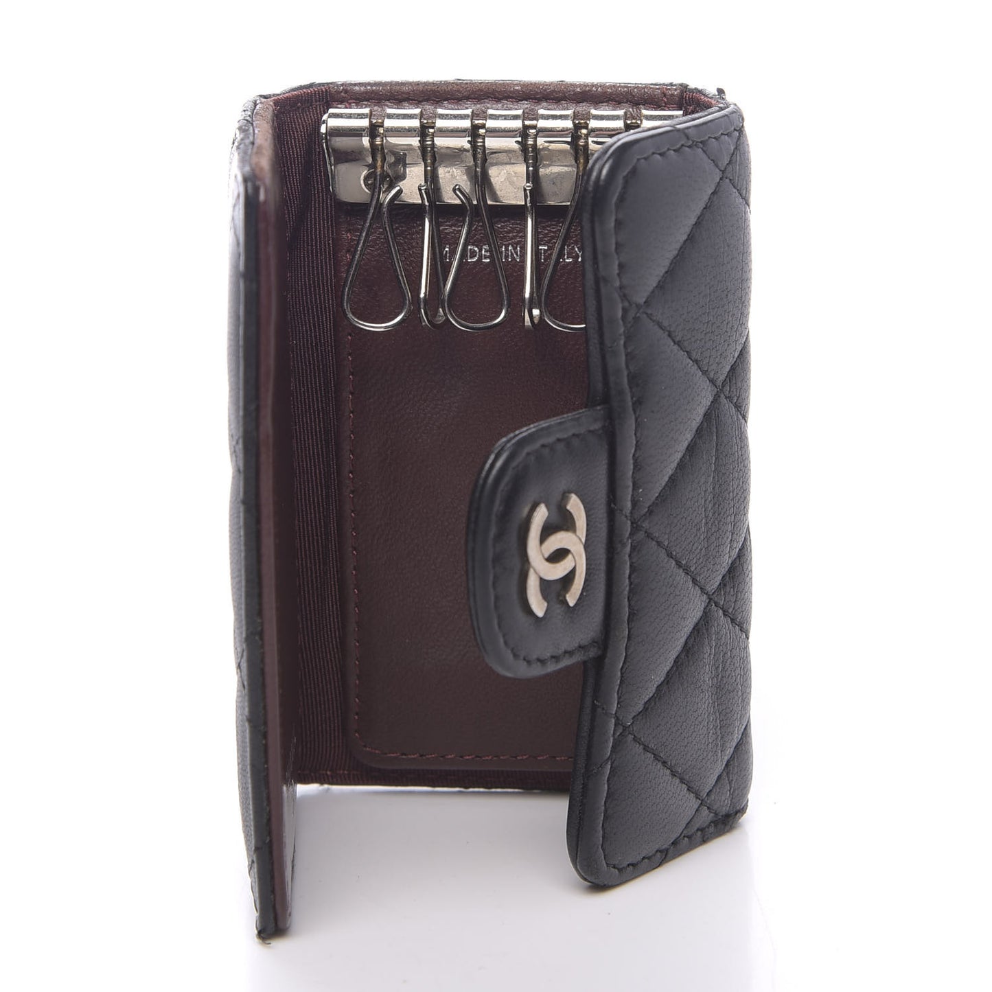 Lambskin Quilted 6 Key Holder Black