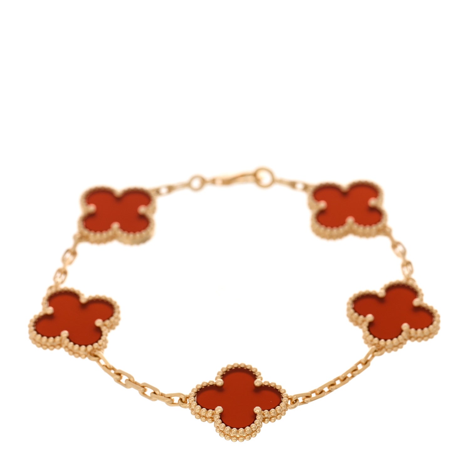 Van Cleef & Arpels 18K Yellow Gold Carnelian 5 Motifs Vintage Alhambra Bracelet 1 of 4