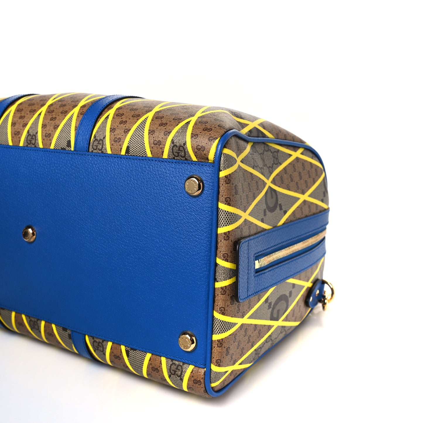 GG Supreme Monogram Mix Textured Dollar Calfskin Rhombus Inlay Duffle Bag Beige Ebony Harvest Joy Blue