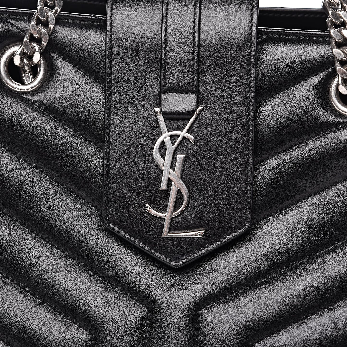 Calfskin Y Quilted Monogram Large Loulou Shopper Black