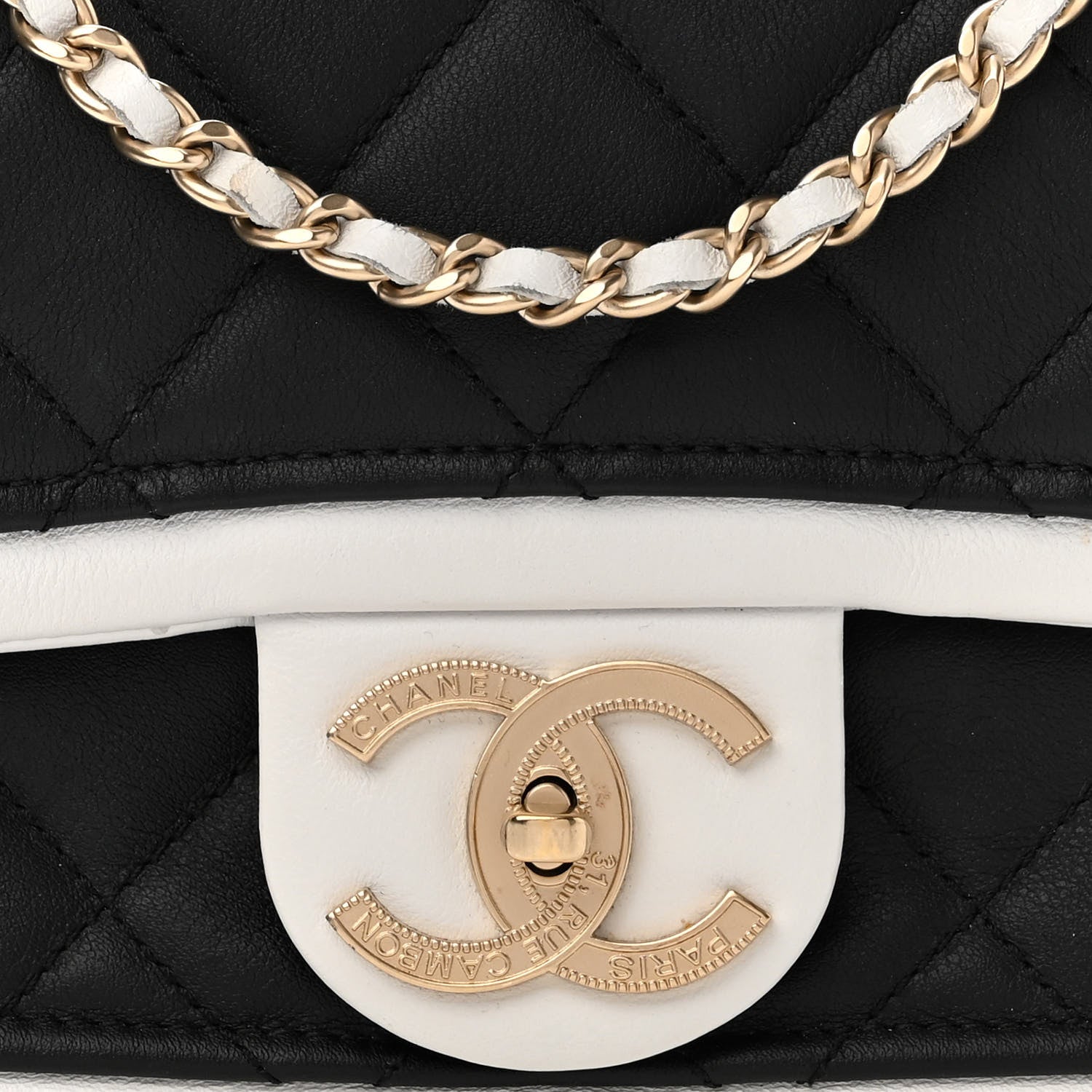 Chanel Lambskin Quilted Graphic Mini Flap Bag Black White 8 of 10