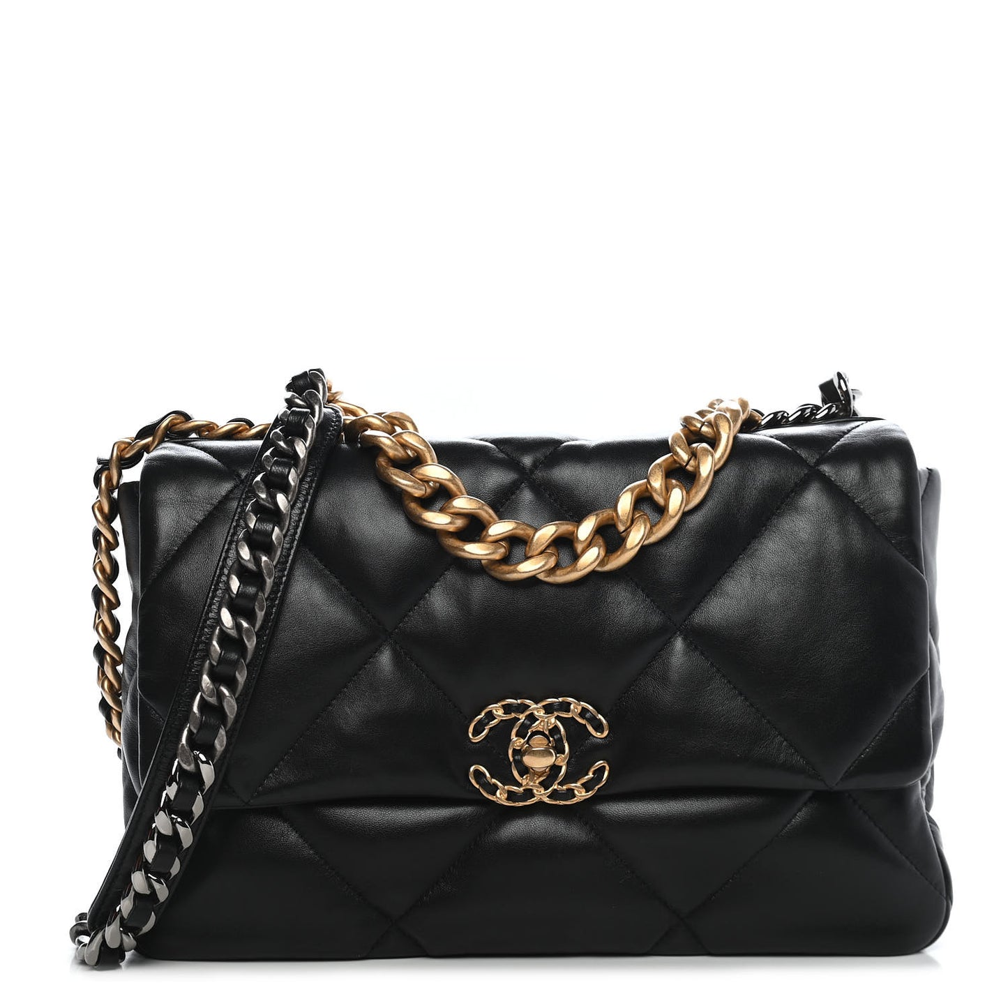 Lambskin Quilted Large Chanel 19 Flap Black