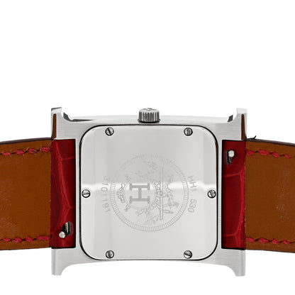 Hermes Stainless Steel Alligator Diamond Bezel Mother of Pearl 26mm Heure H Hour Quartz Watch Braise 4 of 5