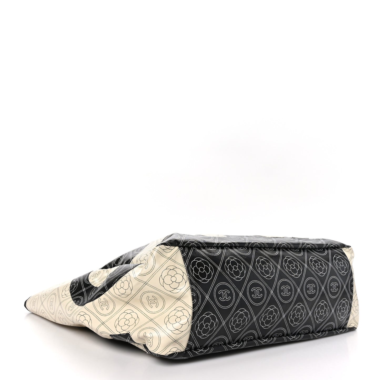 Coated Canvas Camellia Large Shopping Tote Black Beige