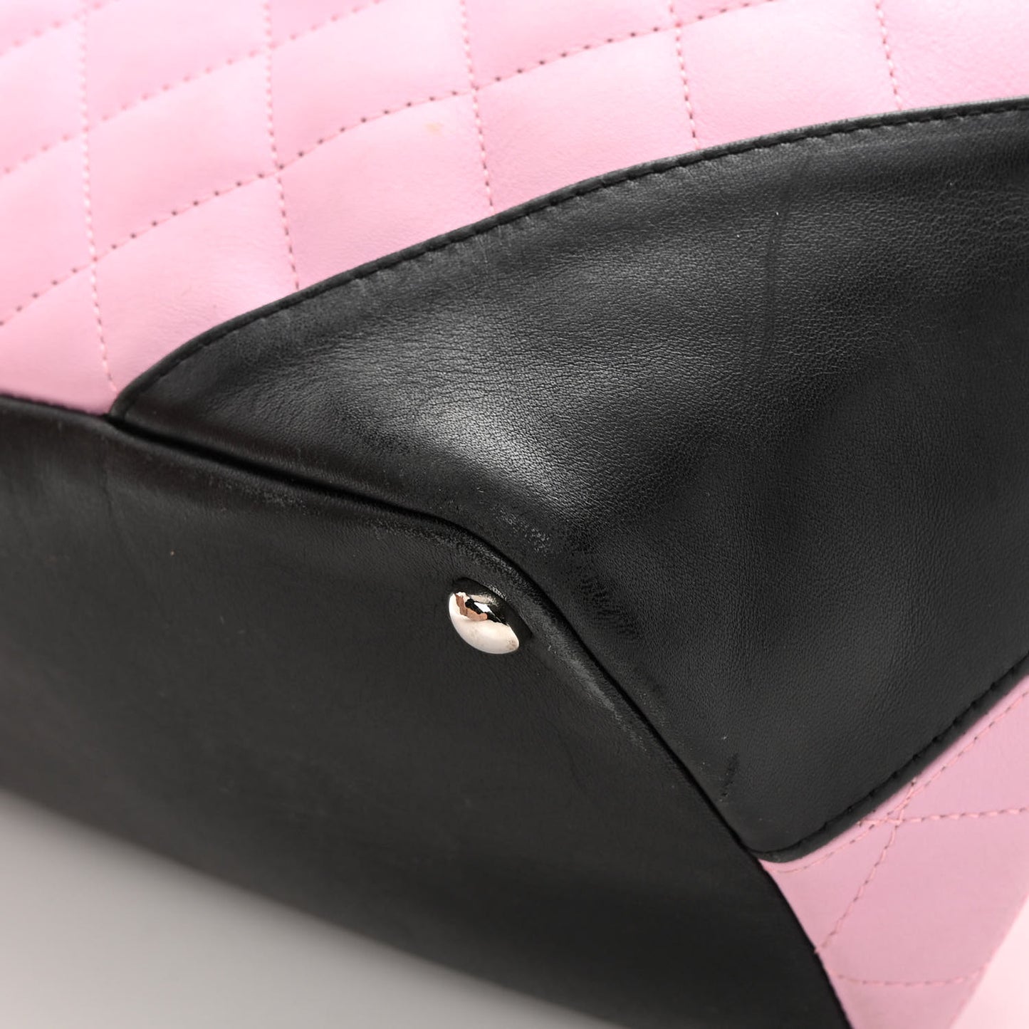 Calfskin Quilted Medium Cambon Tote Pink Black