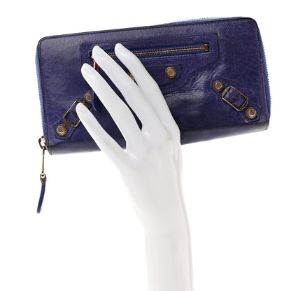 Balenciaga Agneau Giant 12 Gold Hardware Continental Zip Around Wallet Bleu Lavande 2 of 10