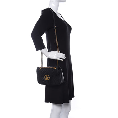 Gucci Calfskin Matelasse Small GG Marmont Shoulder Bag Black 2 of 10