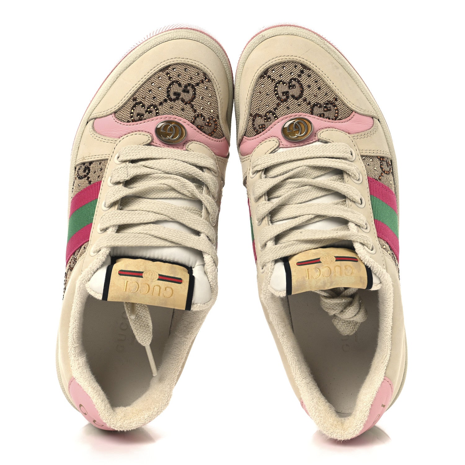 Gucci Calfskin GG Supreme Crystals Web Screener Sneakers 36 Beige Ebony Wild Rose 2 of 9