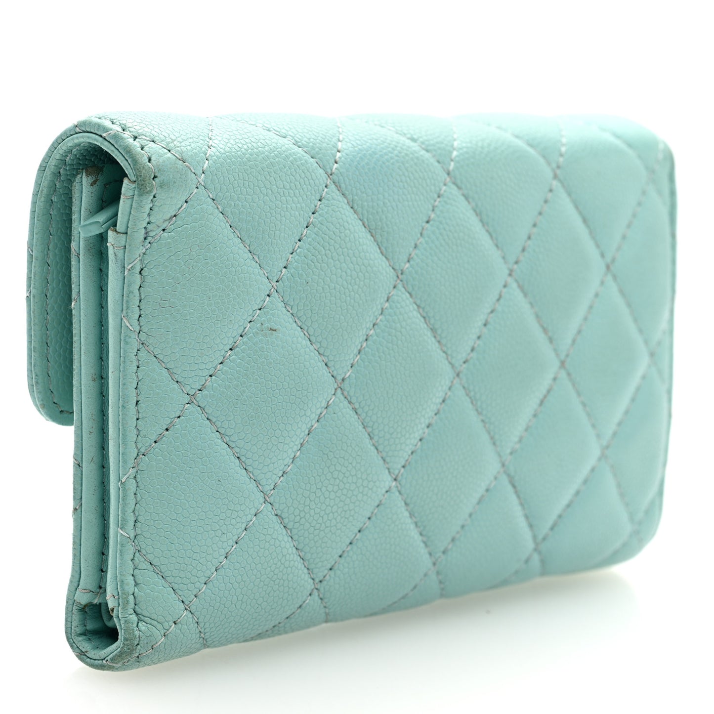 Caviar Quilted Medium Flap Wallet Light Blue