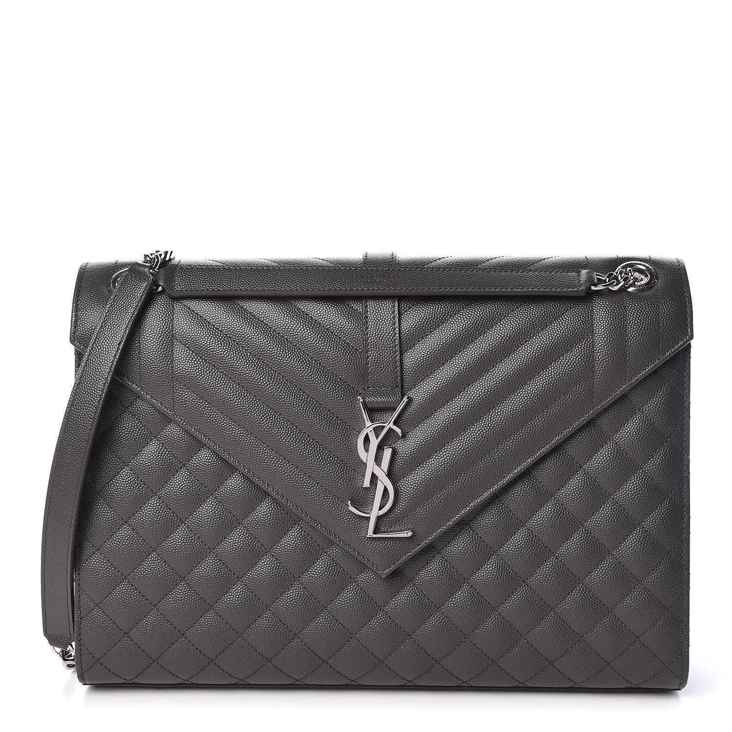 Saint Laurent Grain De Poudre Matelasse Chevron Large Monogram Satchel Asphalt 1 of 9