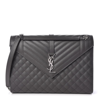 Saint Laurent Grain De Poudre Matelasse Chevron Large Monogram Satchel Asphalt 1 of 9