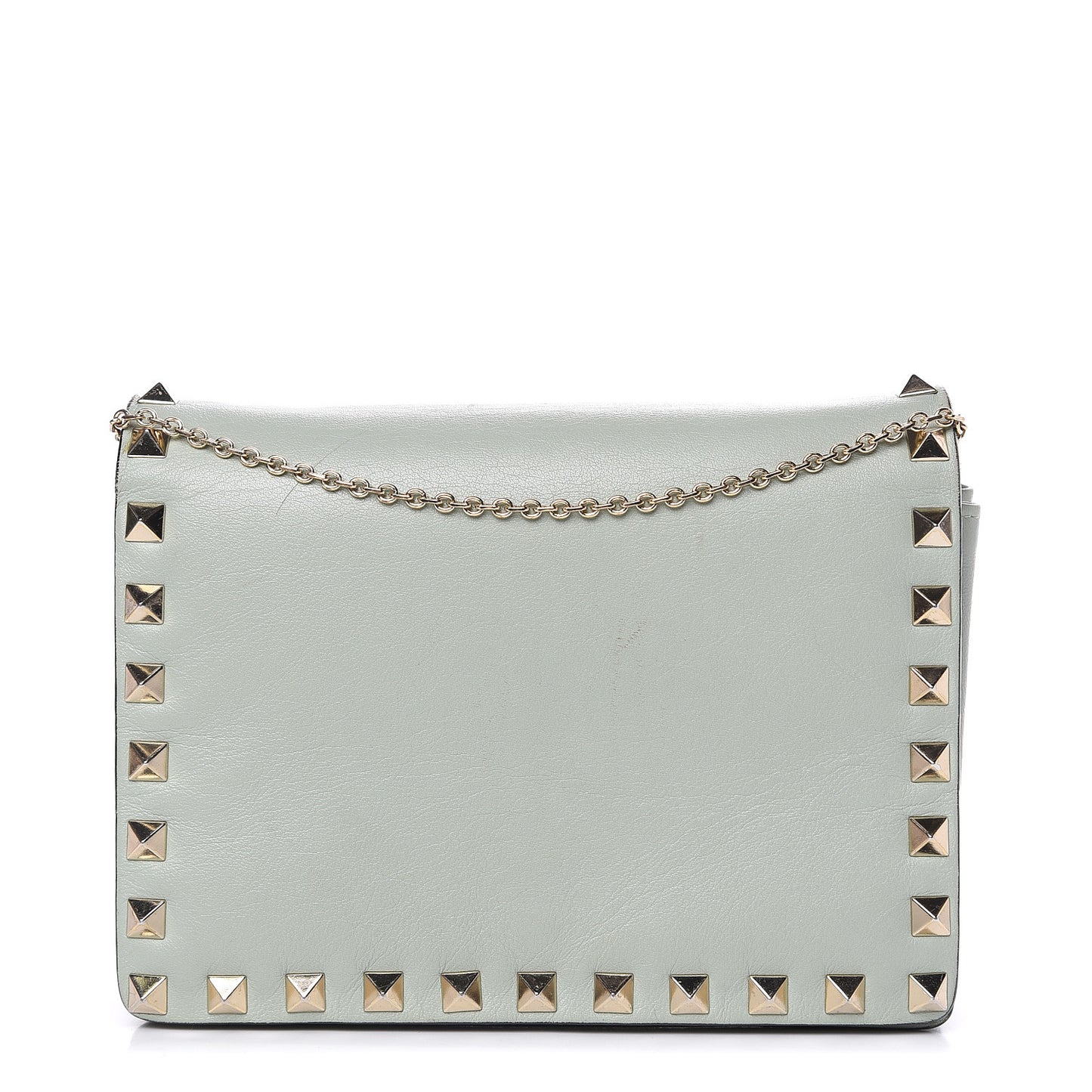 Calfskin Rockstud Wallet on Chain Water Green