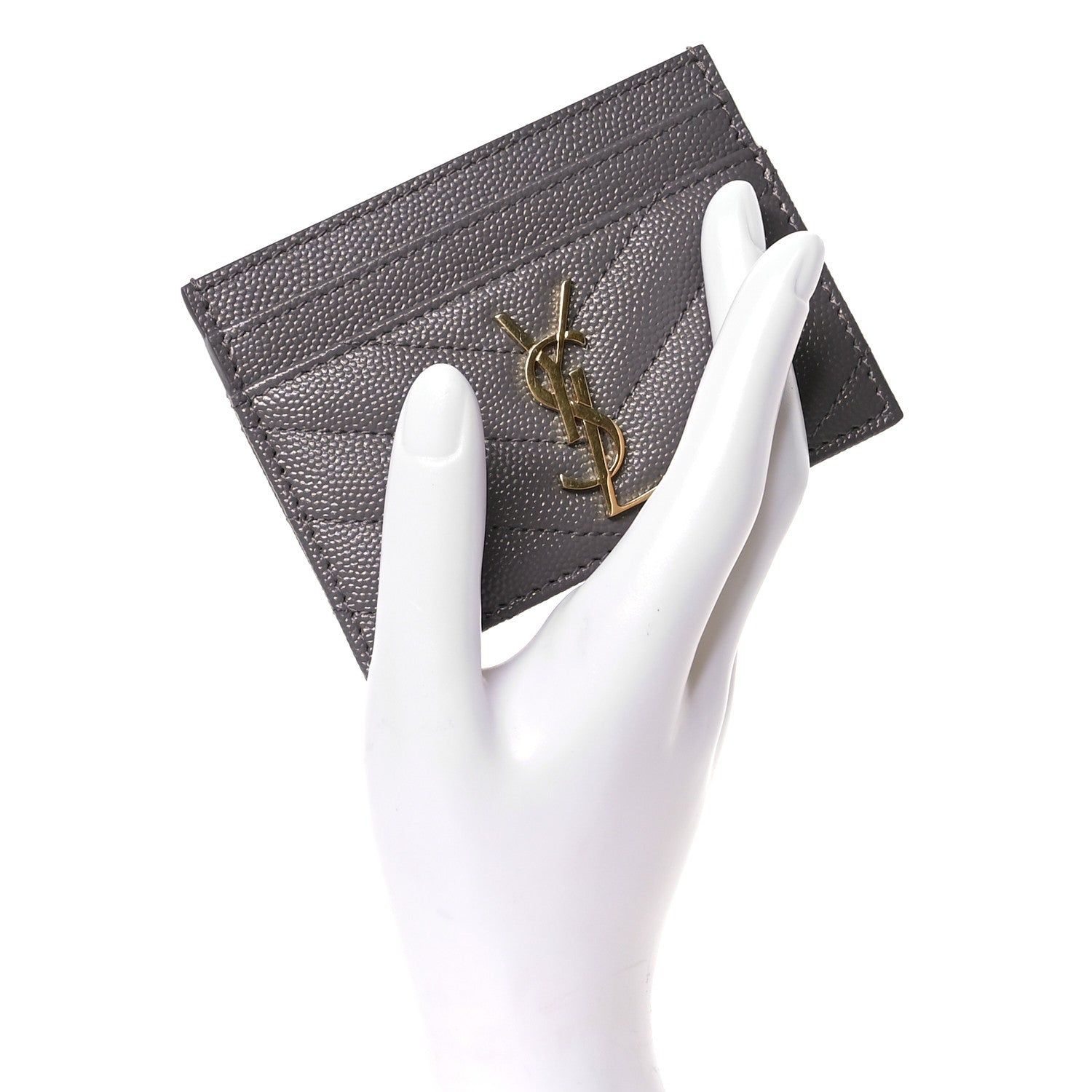 Saint Laurent Grain De Poudre Matelasse Chevron Monogram Credit Card Case Fog 2 of 8