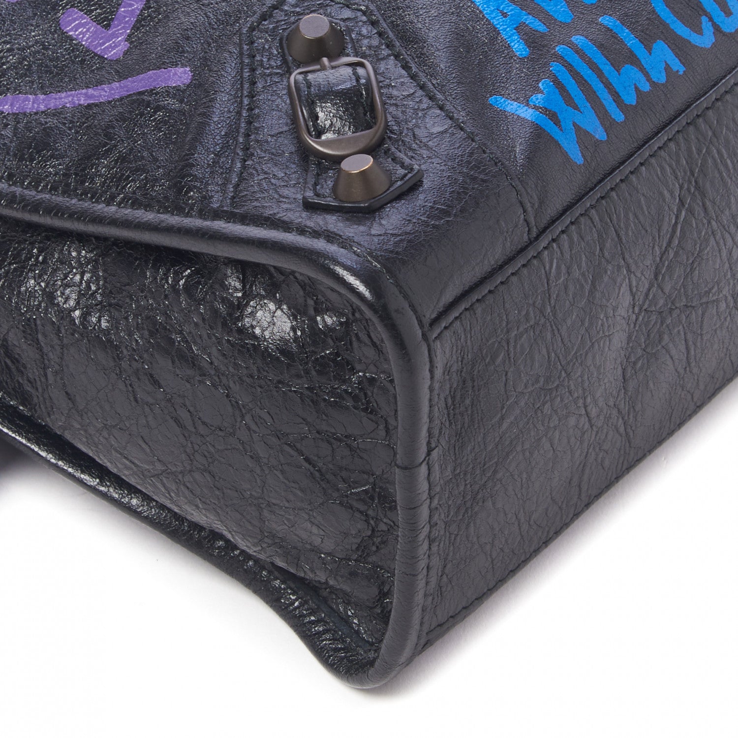 Balenciaga Agneau Arena Graffiti All Over Classic Hardware S City Black Bleu Violet 6 of 9