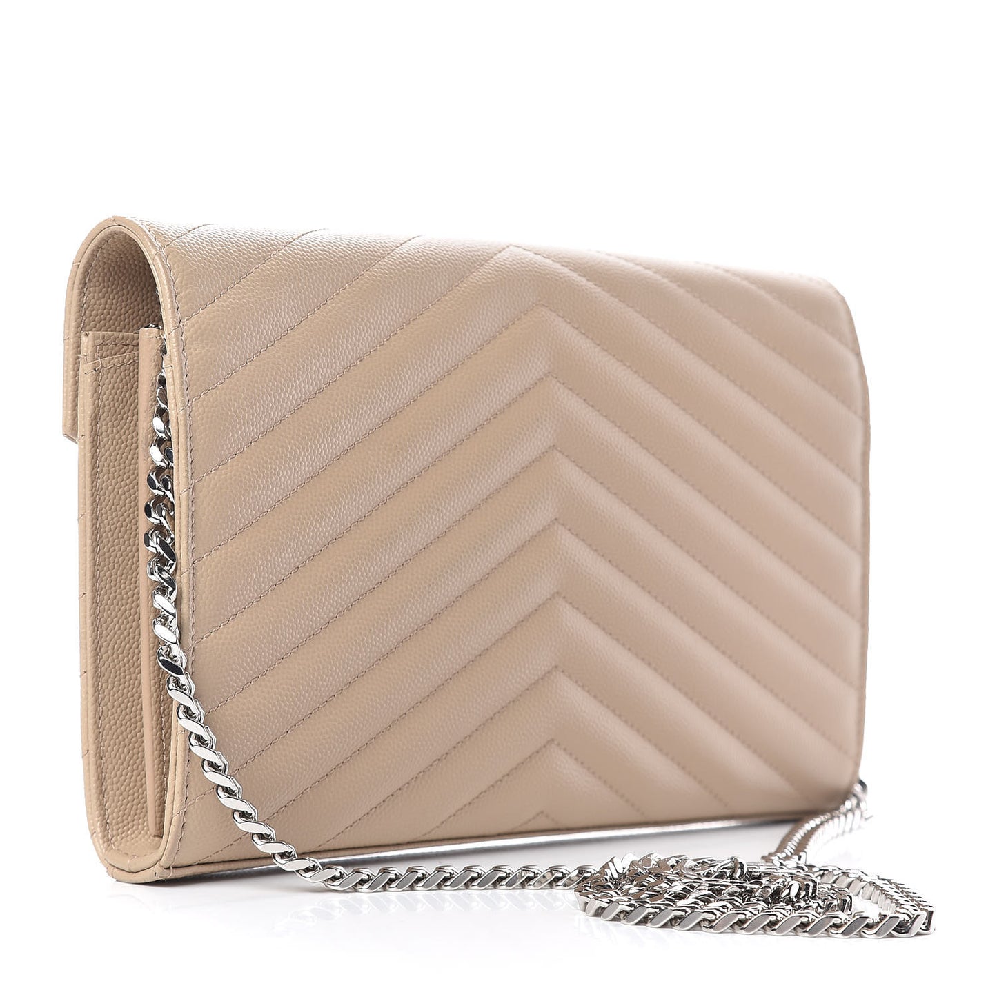 Grain De Poudre Matelasse Chevron Monogram Chain Wallet Nude Powder