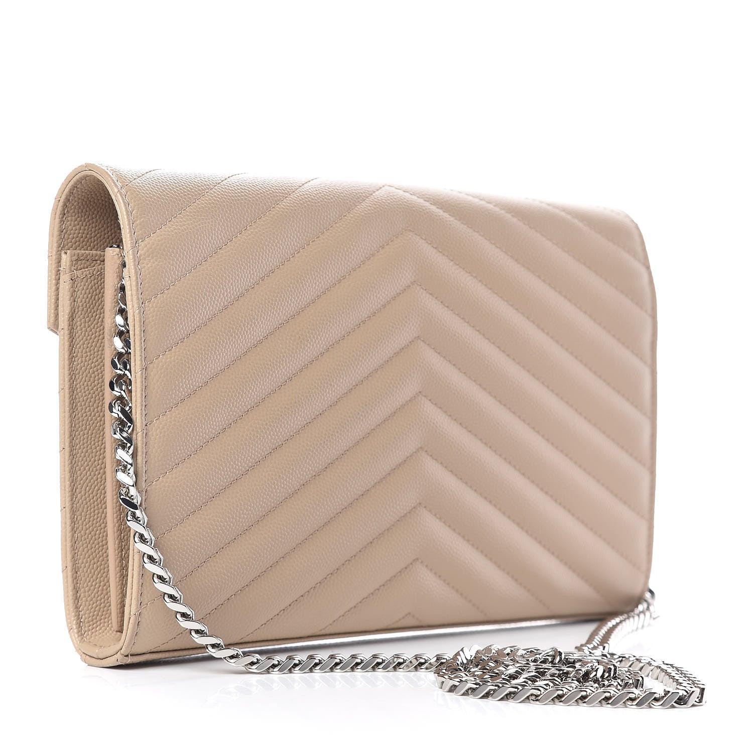 Saint Laurent Grain De Poudre Matelasse Chevron Monogram Chain Wallet Nude Powder 3 of 10