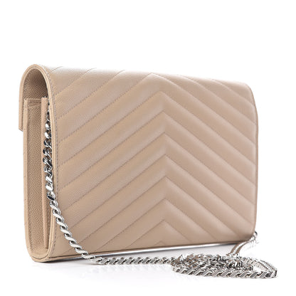 Saint Laurent Grain De Poudre Matelasse Chevron Monogram Chain Wallet Nude Powder 3 of 10