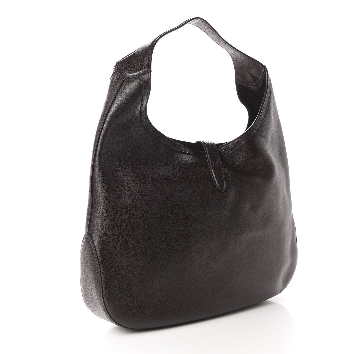 Soft Grained Calfskin Web Large Jackie Hobo Dark Brown