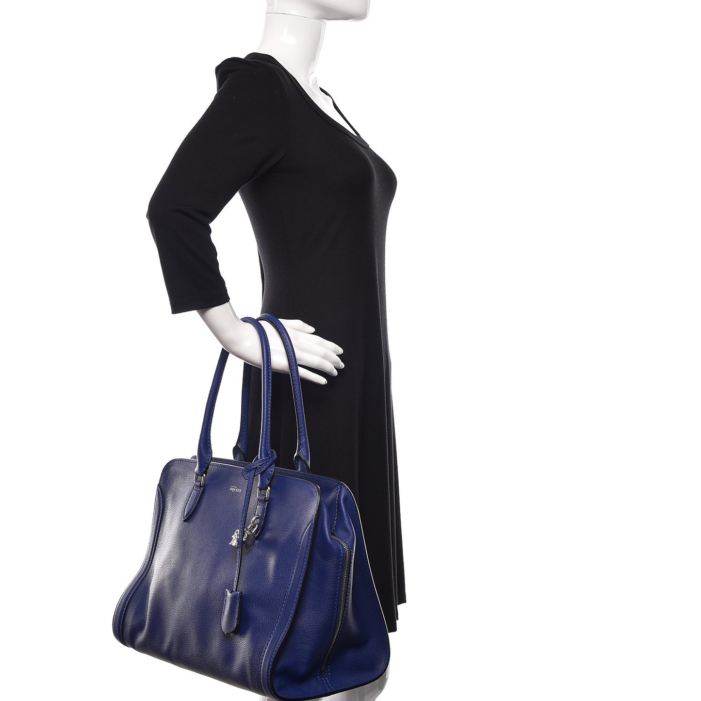 Pebbled Calfskin Large Skull Padlock Zip Around Tote Ultramarine