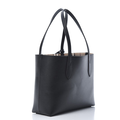 Burberry Grainy Calfskin Haymarket Check Small Reversible Tote Black 5 of 15