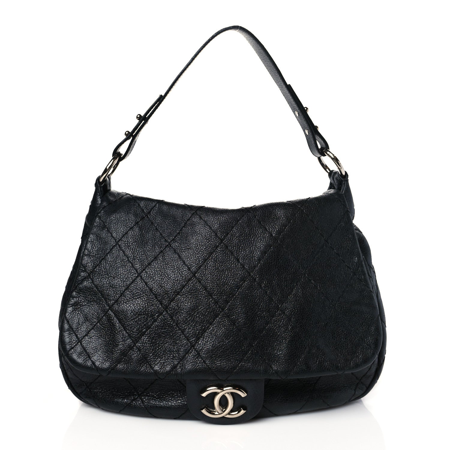 Chanel Glazed Calfskin Stitched XL On The Road Flap Black 1 of 9