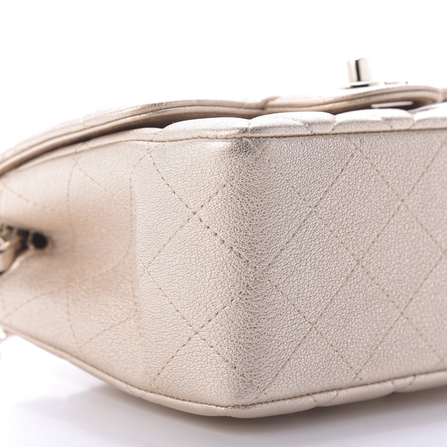 Metallic Lambskin Quilted Mini Square Flap Gold