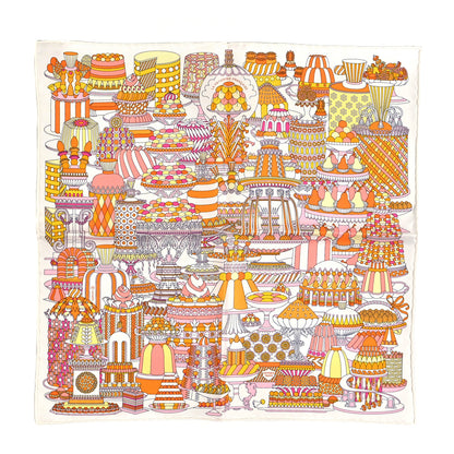 Hermes Silk La Patisserie Francaise Scarf 45 White Orange Jaune 1 of 5