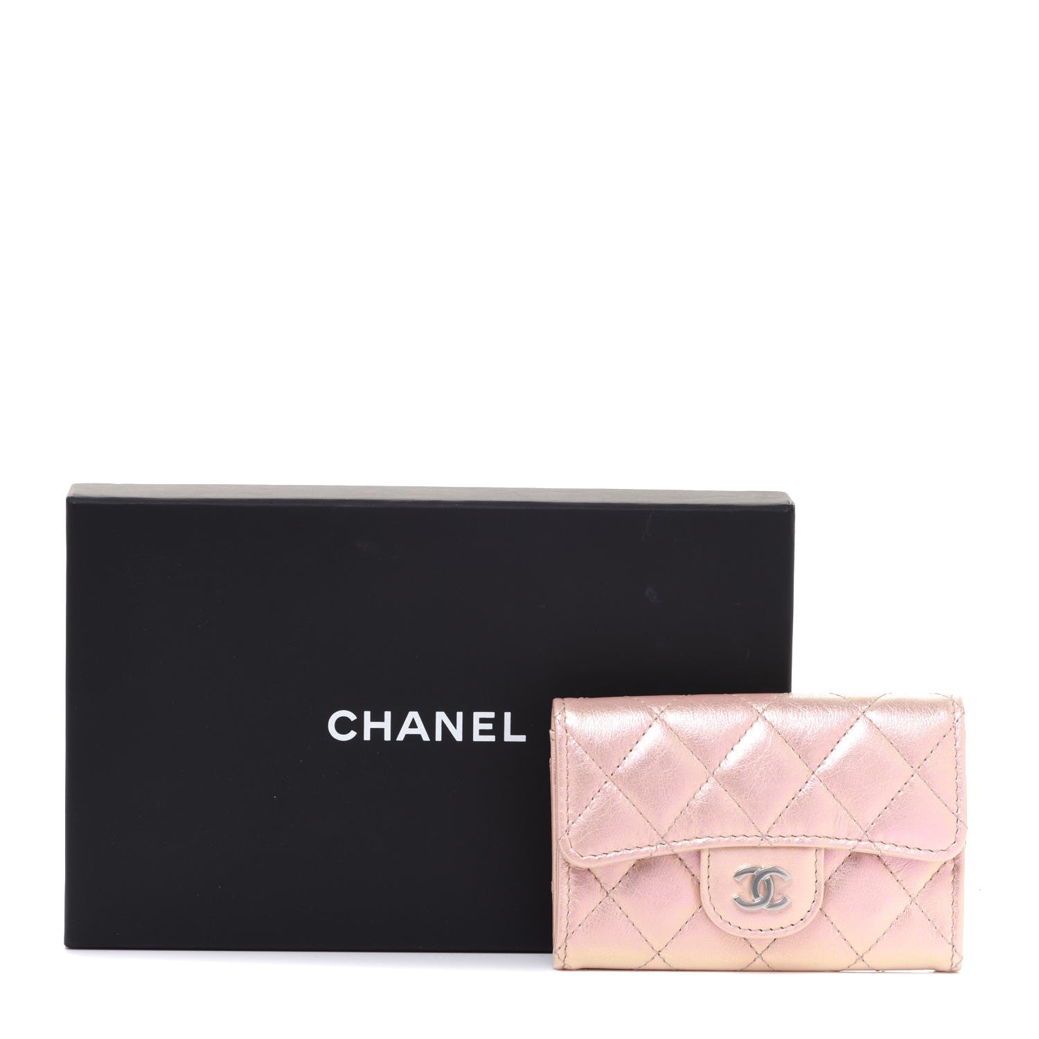 Chanel Iridescent Calfskin Quilted Flap Card Holder Wallet Pink 9 of 9