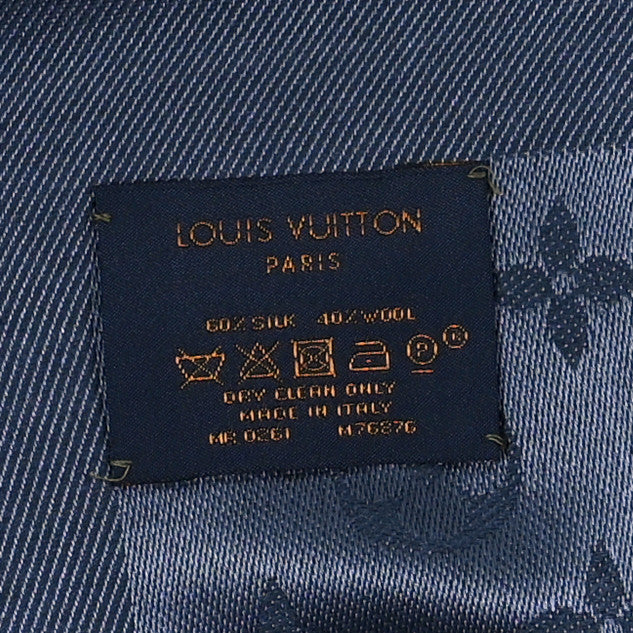 Silk Lurex Wool Monogram Shine Shawl Charcoal Blue