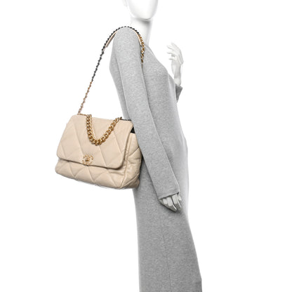 Chanel Goatskin Quilted Maxi Chanel 19 Flap Beige 2 of 14
