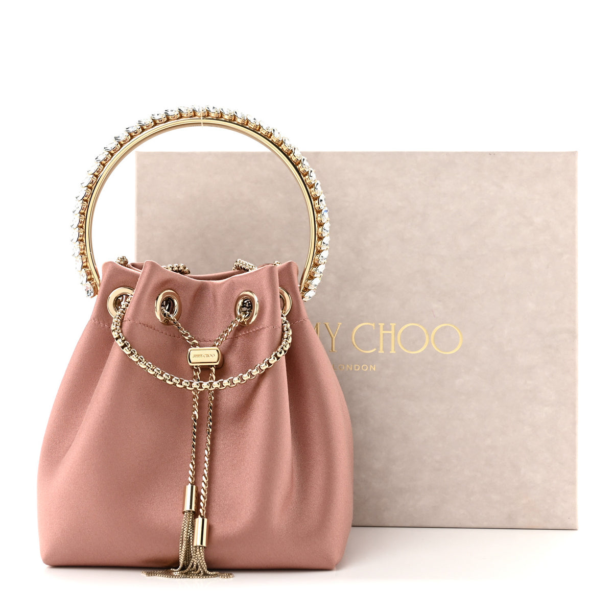 Satin Crystal Embellished Top Handle Bon Bon Bag Blush