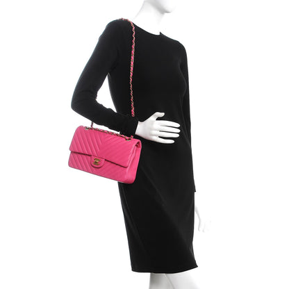Chanel Lambskin Chevron Quilted Medium Double Flap Pink 2 of 9
