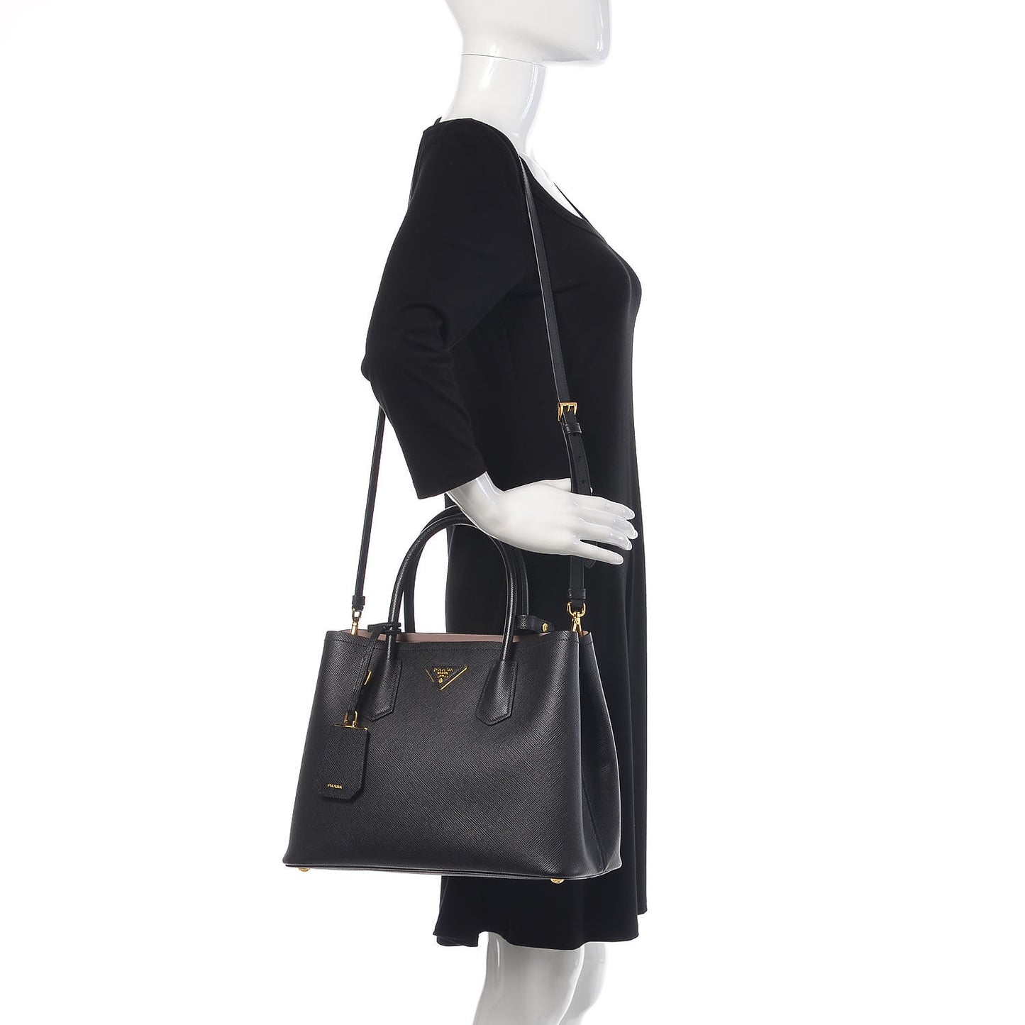 Saffiano Cuir Medium Double Bag Black Mughetto