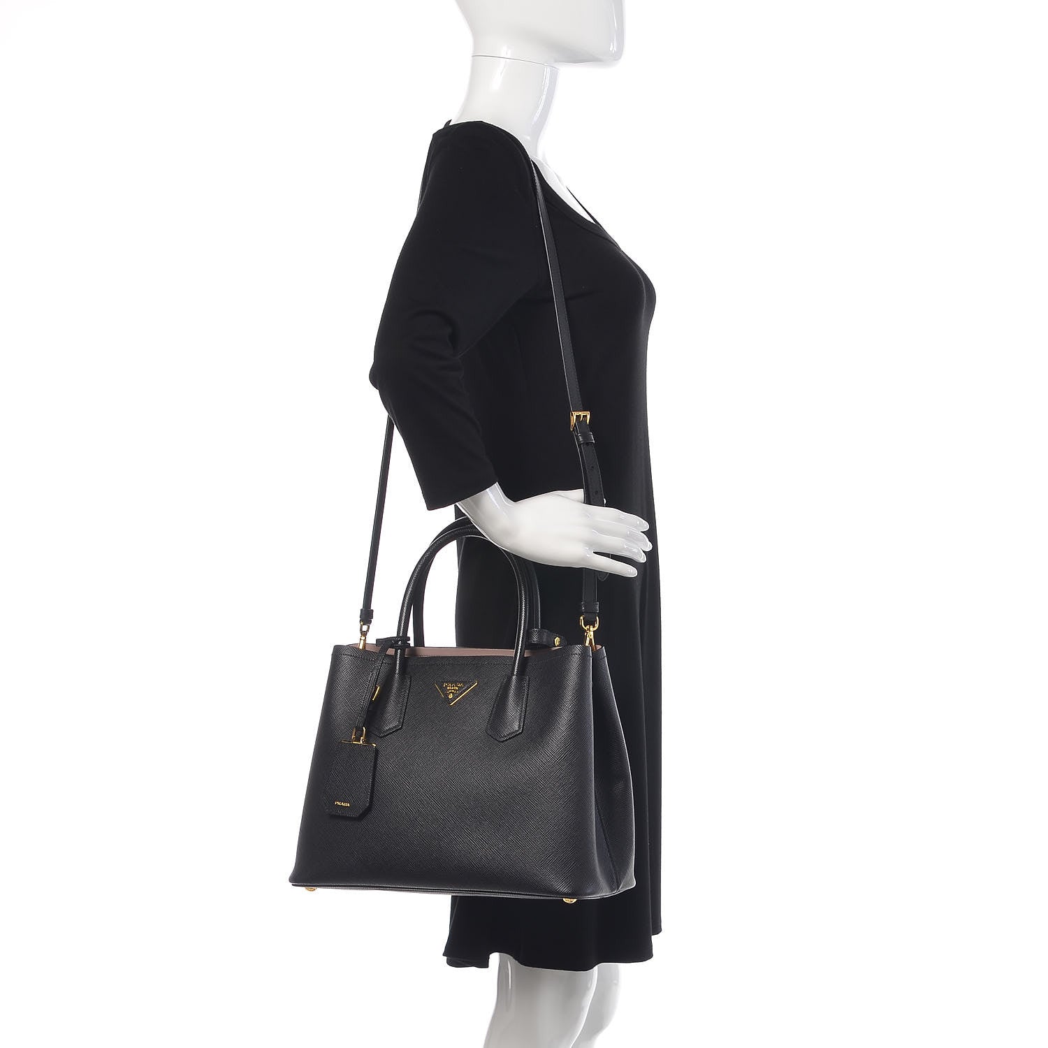 Prada Saffiano Cuir Medium Double Bag Black Mughetto 2 of 16