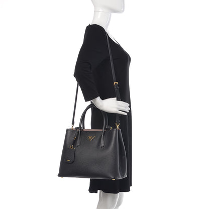Prada Saffiano Cuir Medium Double Bag Black Mughetto 2 of 16