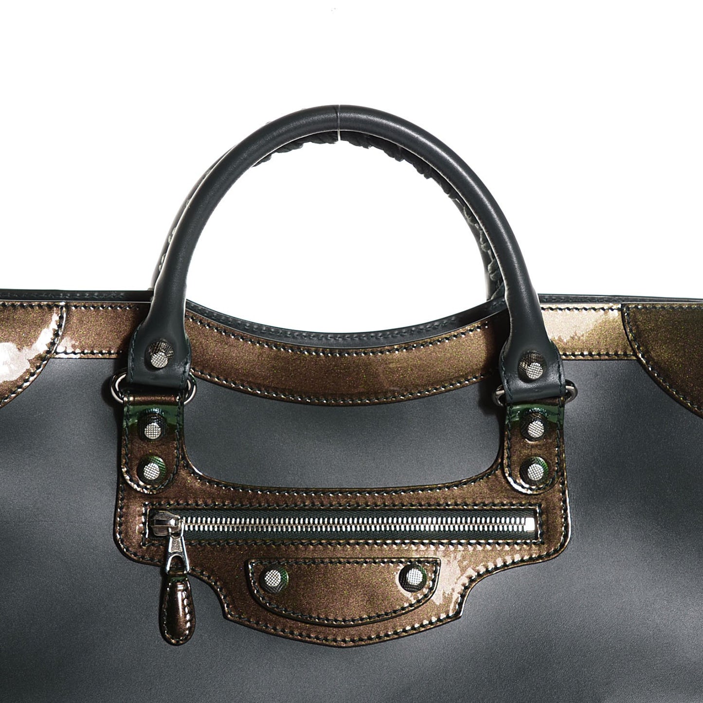 Smooth Calfskin Metallic Patent Giant 12 Silver Hardware City Vert Poker Fonce