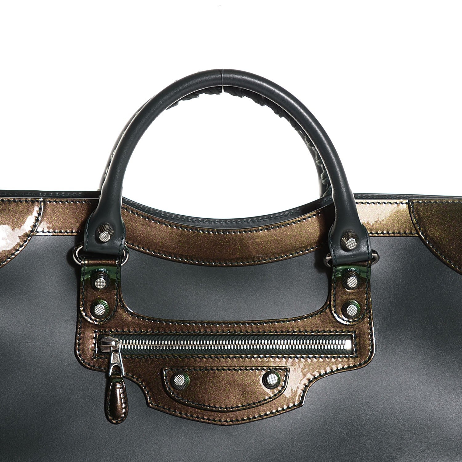 Balenciaga Smooth Calfskin Metallic Patent Giant 12 Silver Hardware City Vert Poker Fonce 7 of 14
