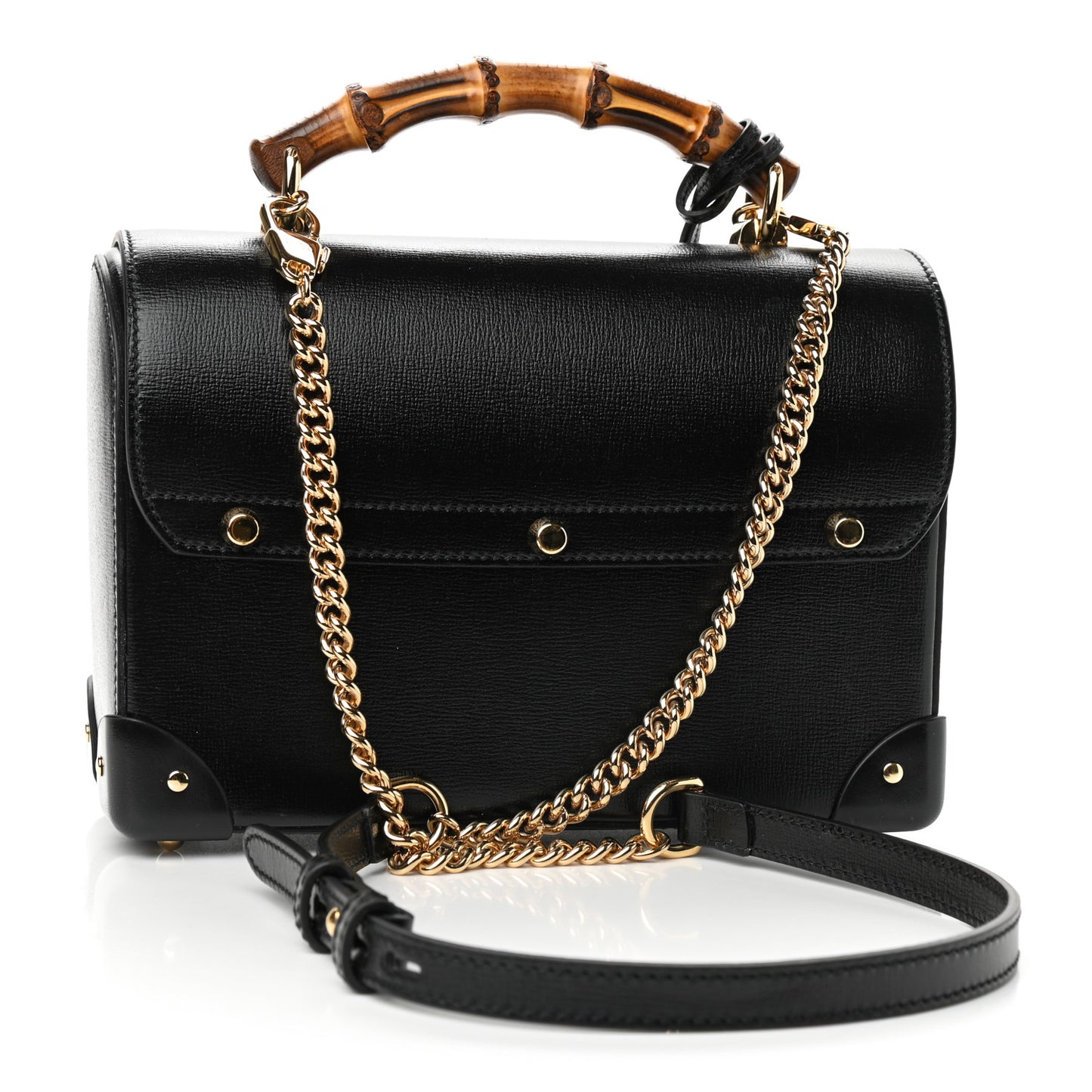 Calfskin Small Padlock Bamboo Shoulder Bag Black
