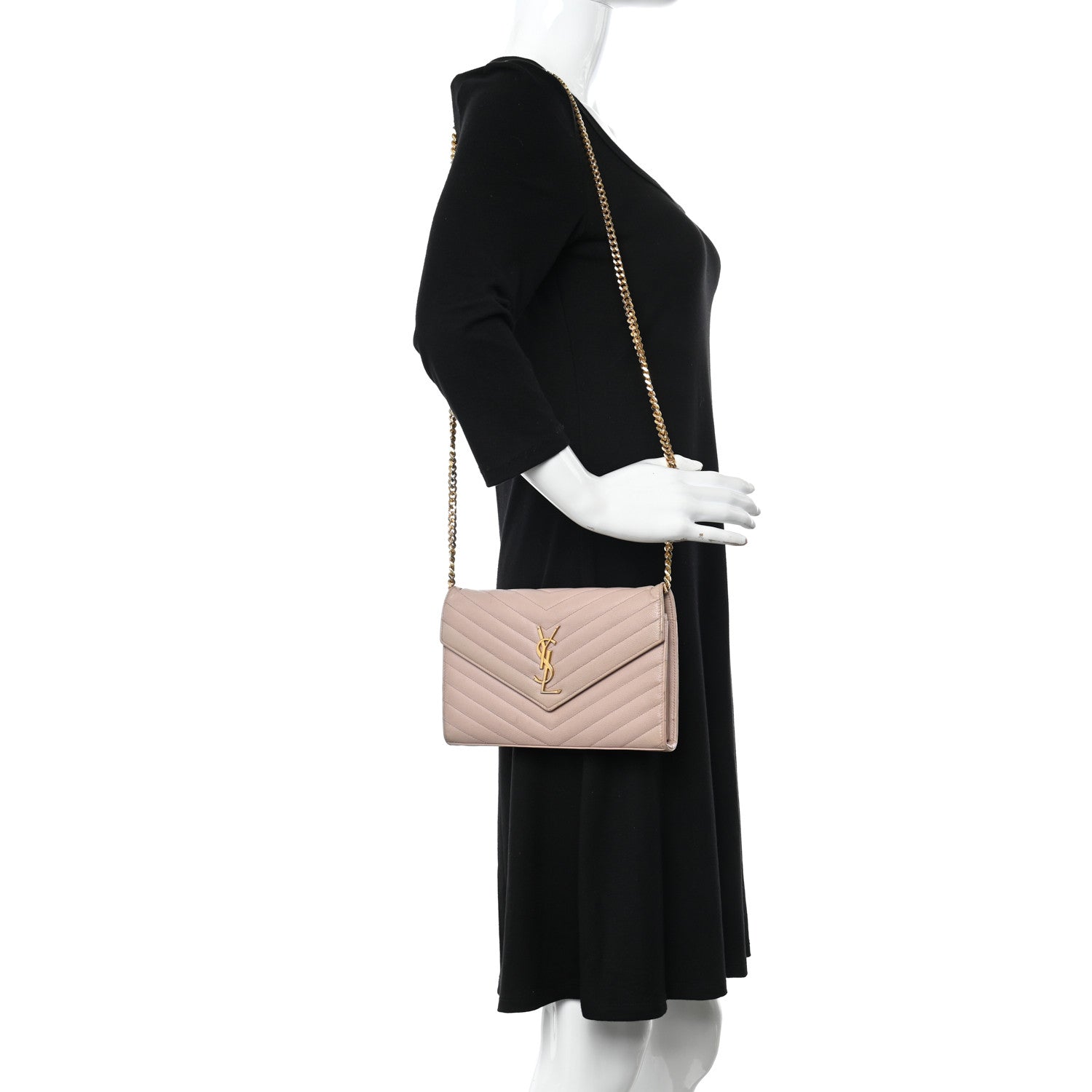Saint Laurent Grain De Poudre Matelasse Chevron Monogram Chain Wallet 2 of 15