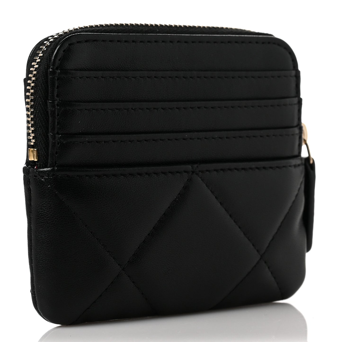 Lambskin Quilted Chanel 19 Zip Card Holder Wallet Black