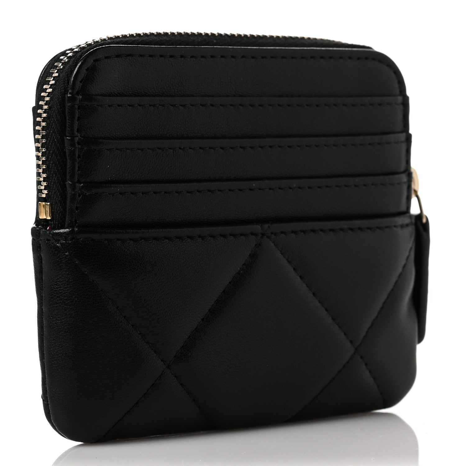 Chanel Lambskin Quilted Chanel 19 Zip Card Holder Wallet Black 3 of 10