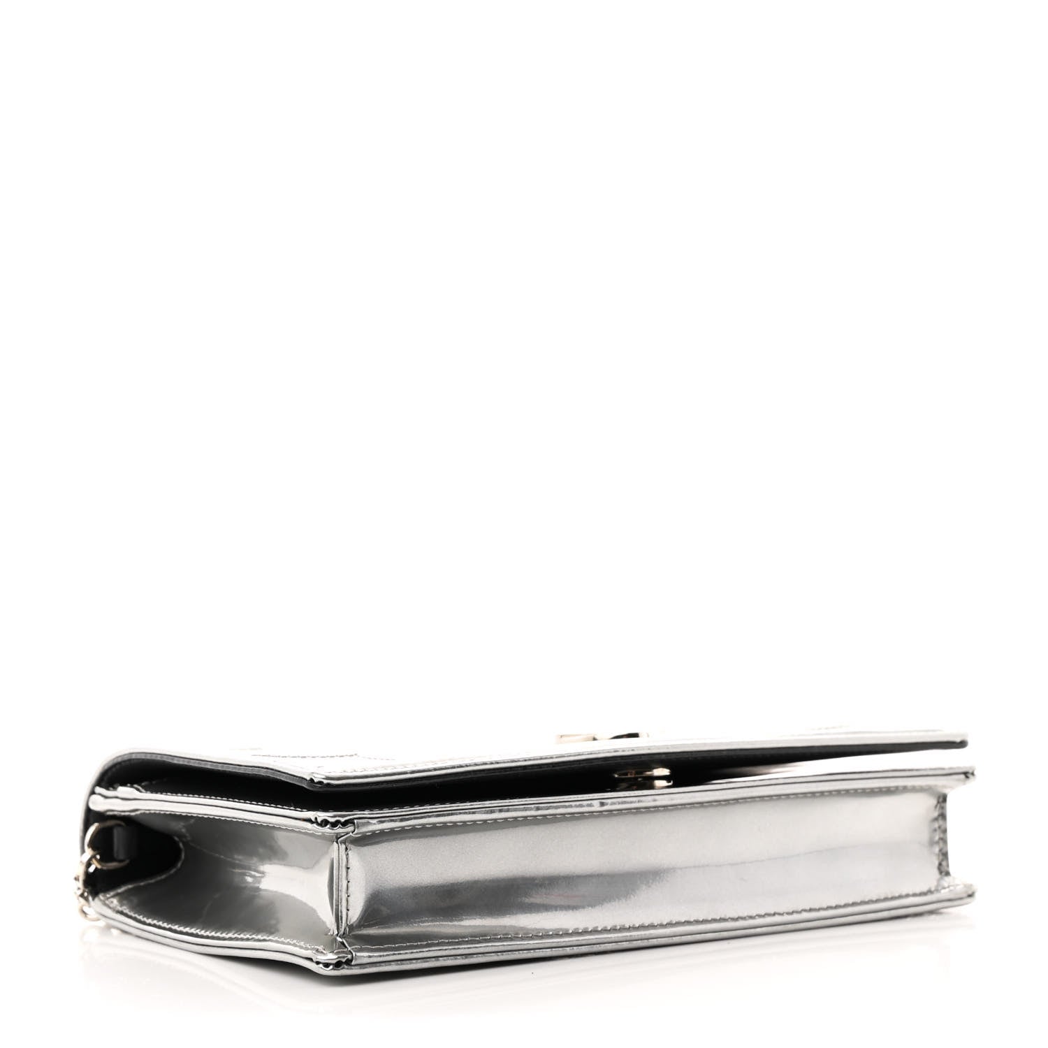 Christian Dior Metallic Patent Micro-Cannage Diorama Wallet on Chain Pouch Silver 4 of 10