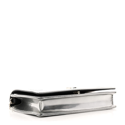 Christian Dior Metallic Patent Micro-Cannage Diorama Wallet on Chain Pouch Silver 4 of 10