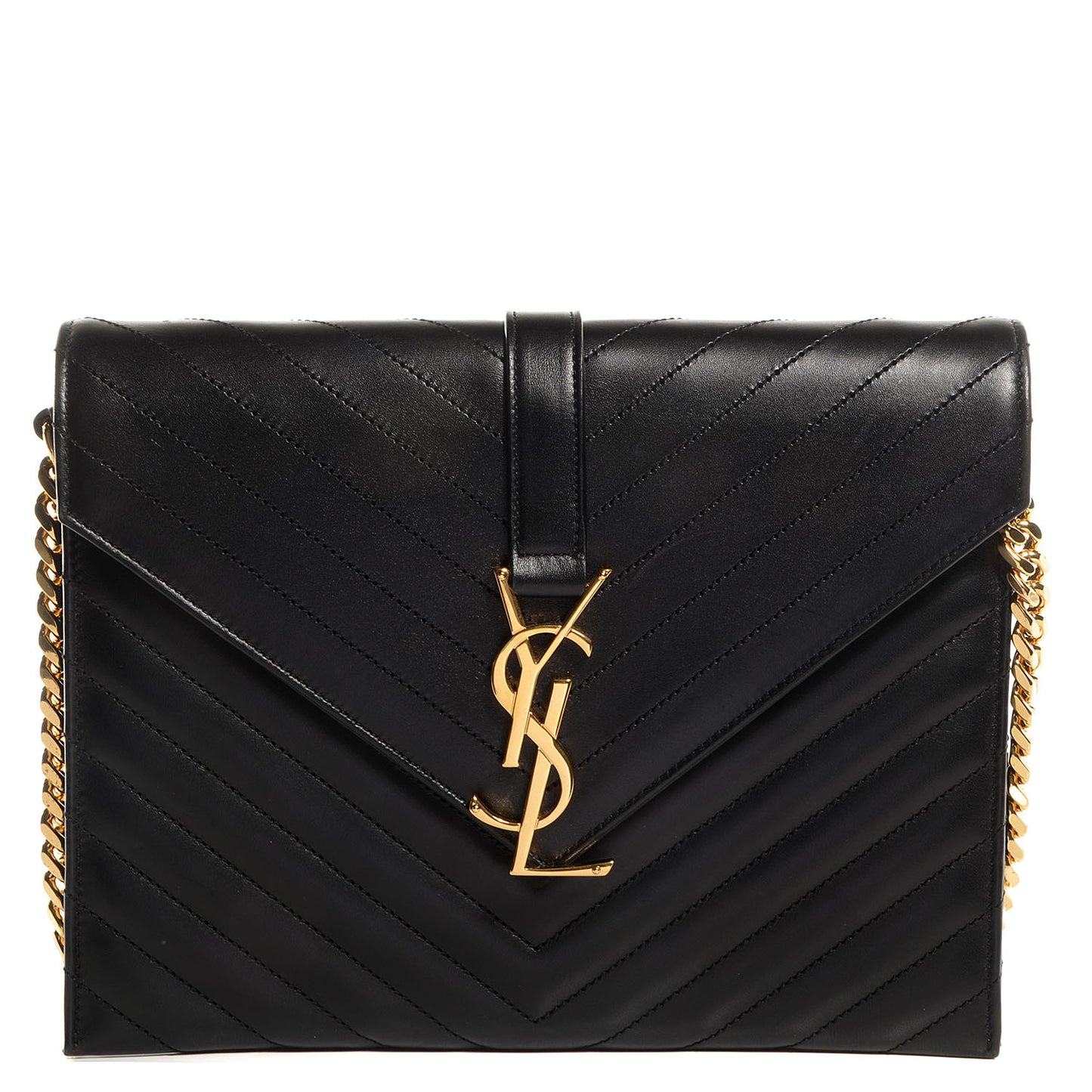Lambskin Matelasse Chevron Medium Monogram Satchel Black