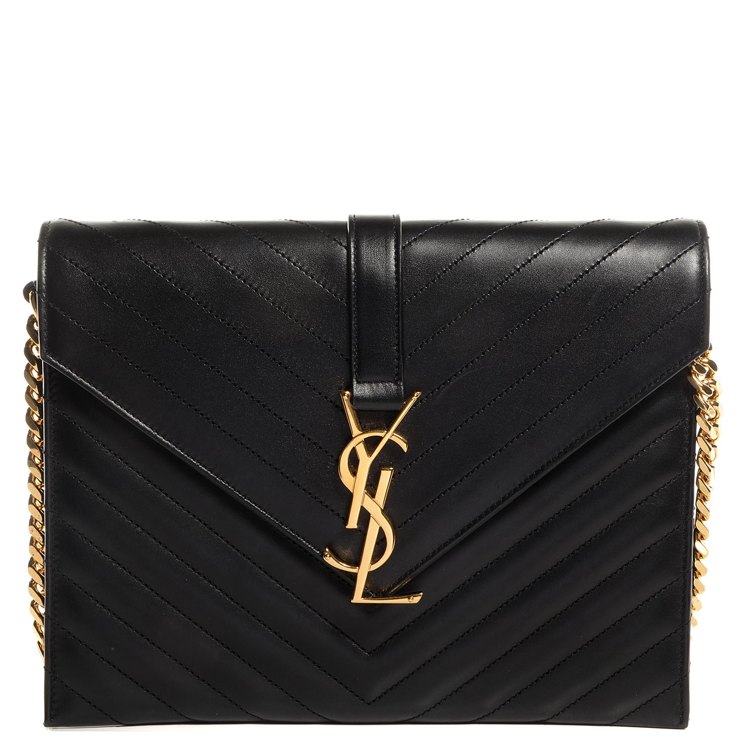 Saint Laurent Lambskin Matelasse Chevron Medium Monogram Satchel Black 1 of 10