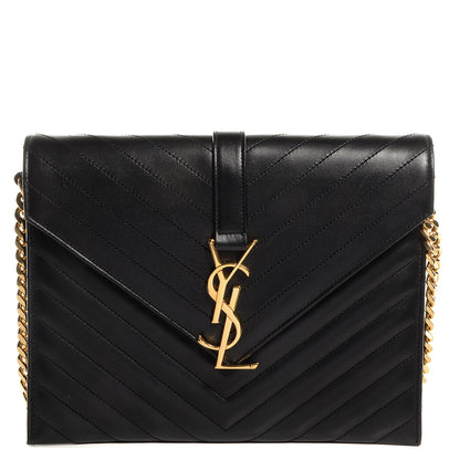 Saint Laurent Lambskin Matelasse Chevron Medium Monogram Satchel Black 1 of 10