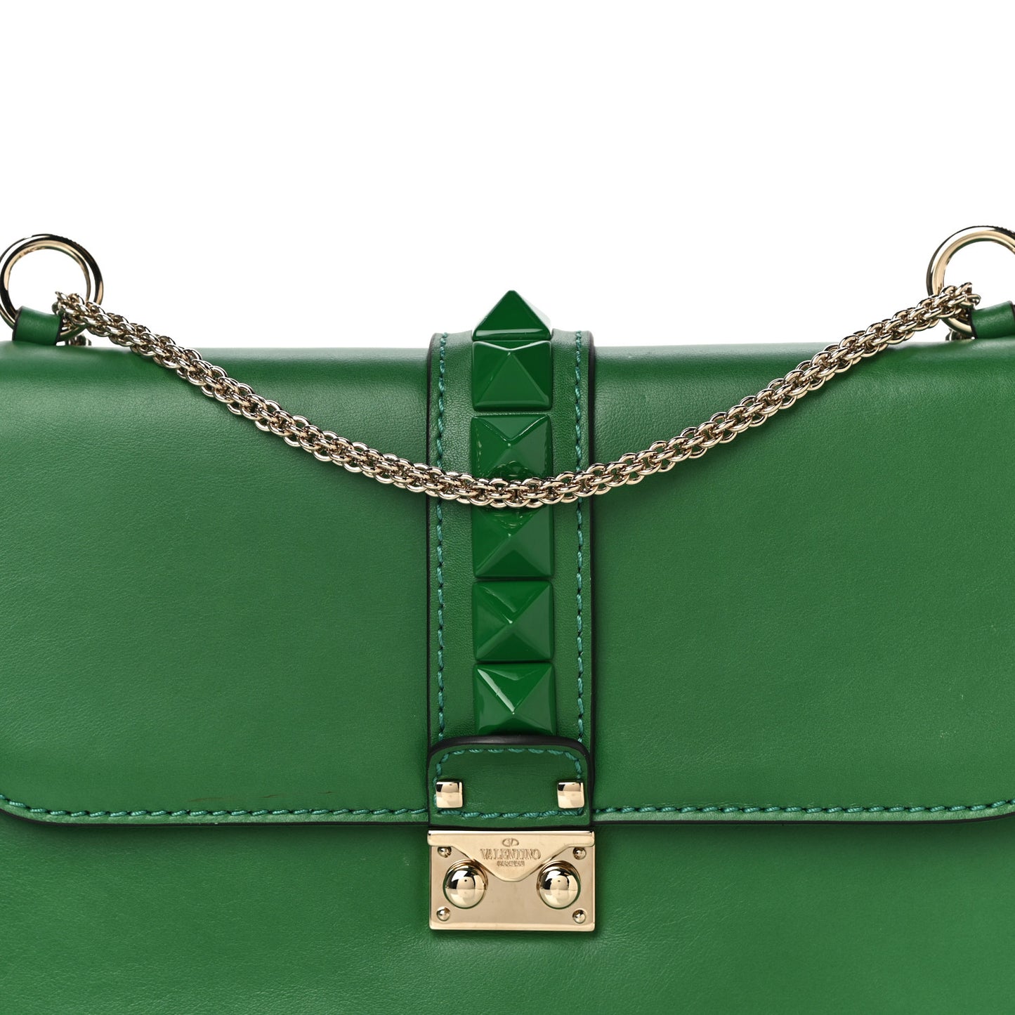 Vitello Medium Glam Lock Rockstud Flap Pop Green