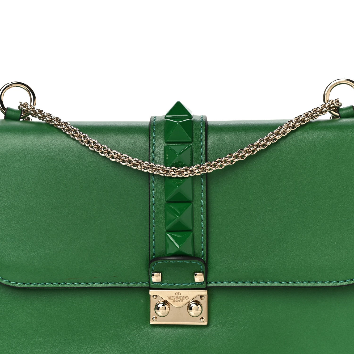 Valentino Garavani Vitello Medium Glam Lock Rockstud Flap Pop Green 6 of 14