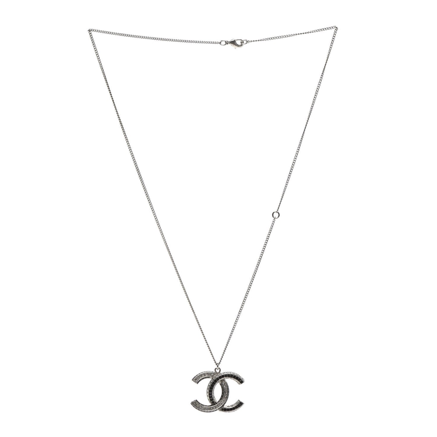 Baguette Crystal Large CC Necklace Silver Black